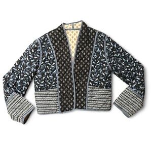 Patterned Quilted Jacket with Blue and Black Design